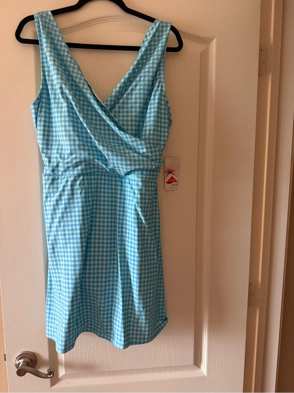 Lands' End Light Blue Gingham One-Piece Swimdress Size 16 - Picture 10 of 11